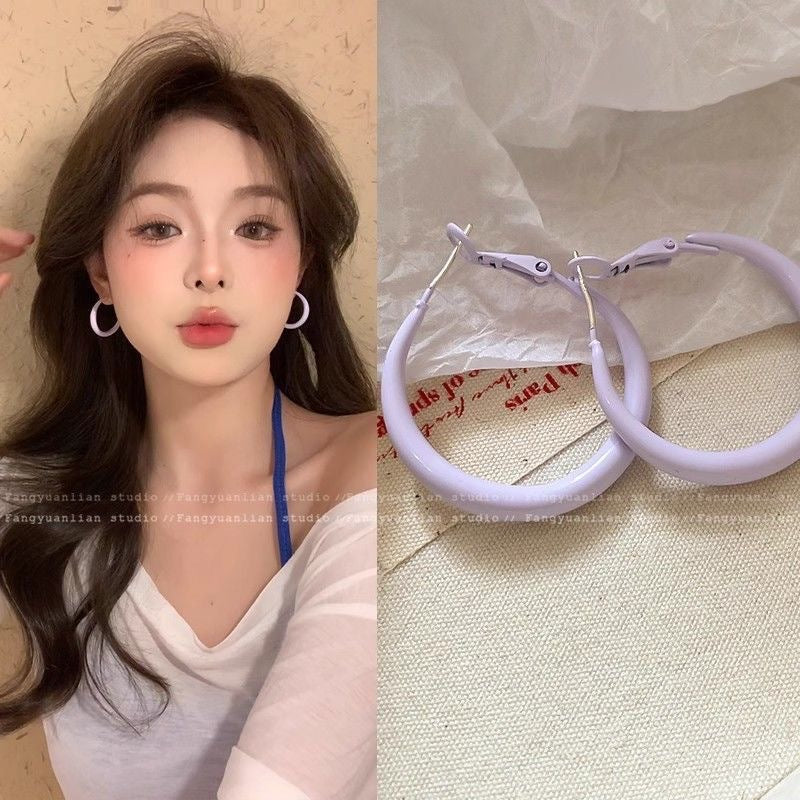 Dopamine Colorful Circle Simple Female Seaside Vacation Style High Earrings