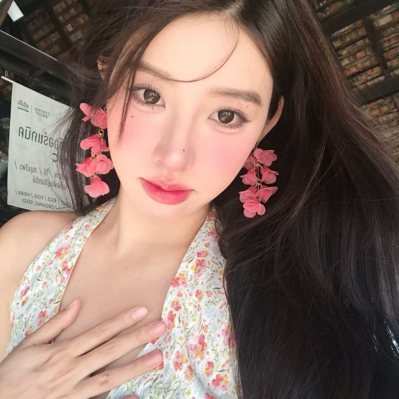 Women's Super Fairy Dopamine Color Mesh Flower Tassel For Unique Beautiful Earrings