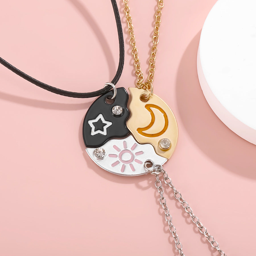 Alloy Cartoon Stitching Sun Moon Star Three-piece Necklaces