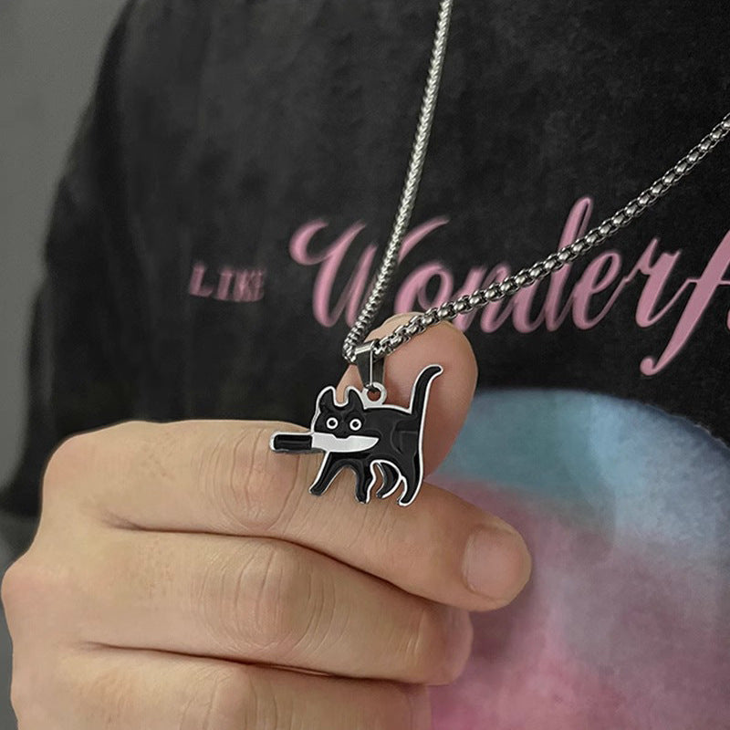 Steel With Knife Male Female Personality Necklace