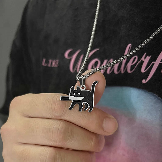 Steel With Knife Male Female Personality Necklace