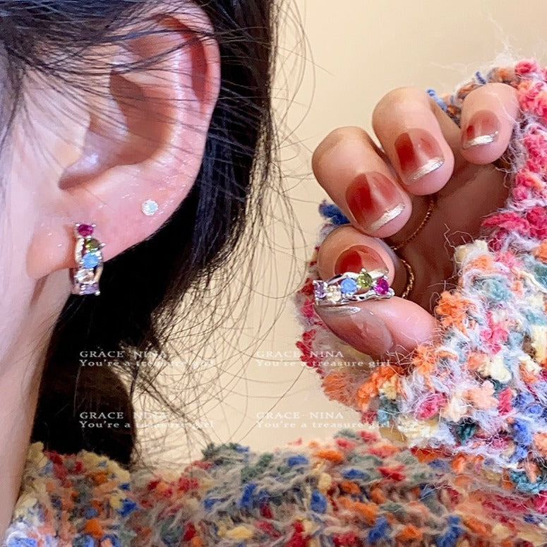 Hot Colorful Zircon Small Delicate Ear Western Style Female High Earrings