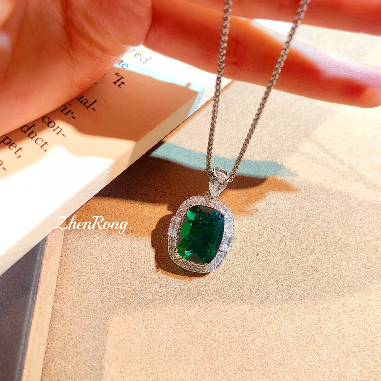 Women's Apple Green Diamond Emerald Colored Gems Pendants