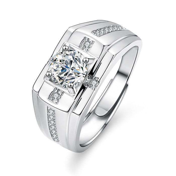 Men's Diamond Single Simulation Karat Wedding Classic Temperament Ring