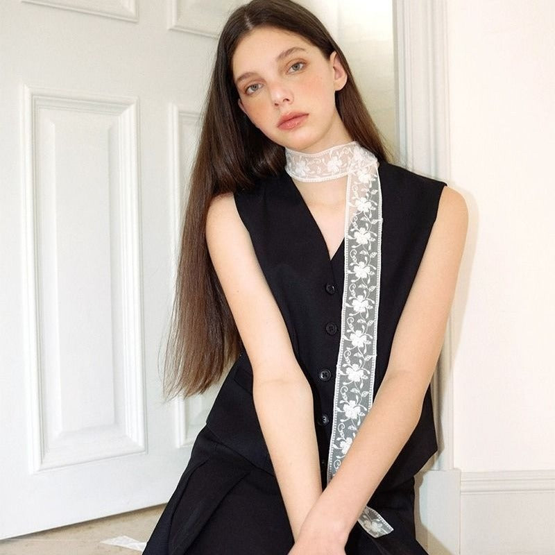 Women's Lace Strap Twin Layered Design Thin Narrow Clavicle Neck Necklaces