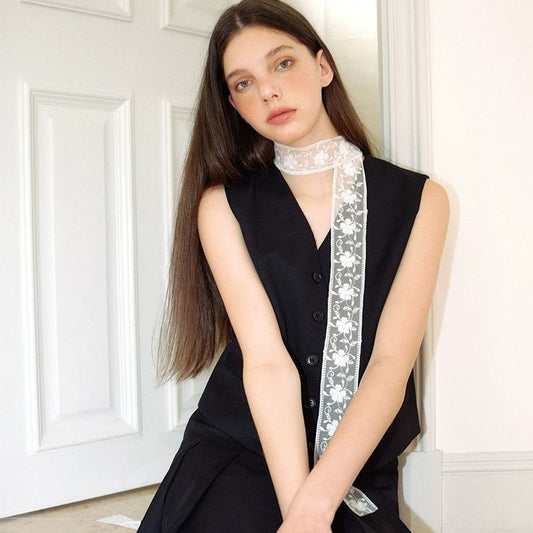 Women's Lace Strap Twin Layered Design Thin Narrow Clavicle Neck Necklaces