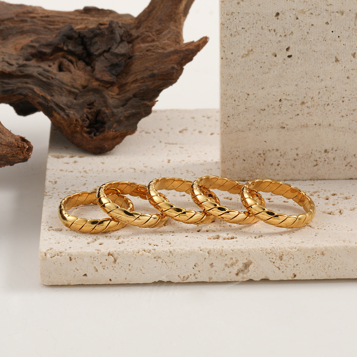 Aloofness Style Fashion Geometric Woven Pattern Simple Gold High-grade Titanium Ring