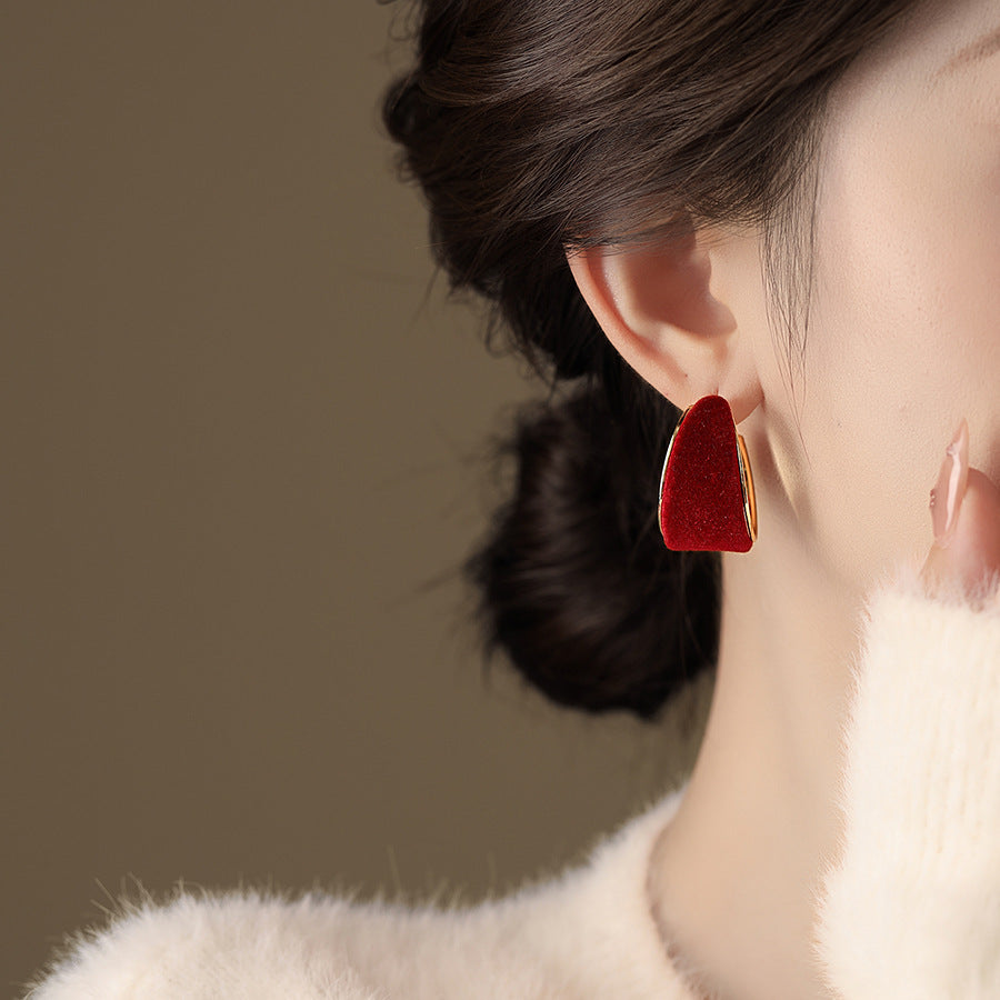 Sier Needle Flocking Round Red Simple Fashion Earrings
