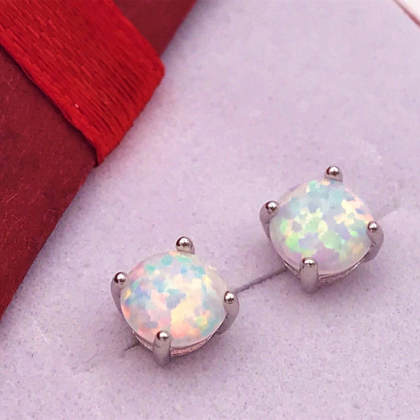 Women's Popular White Opal Round Mini Single Stud Earrings