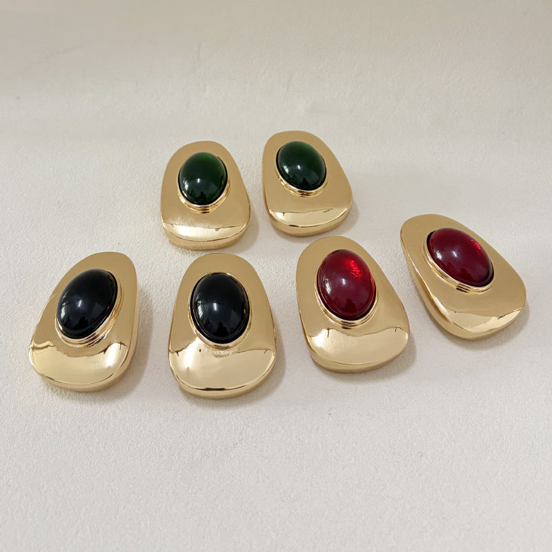 Luxury Metal Glossy Oval Resin Gemstone Earrings