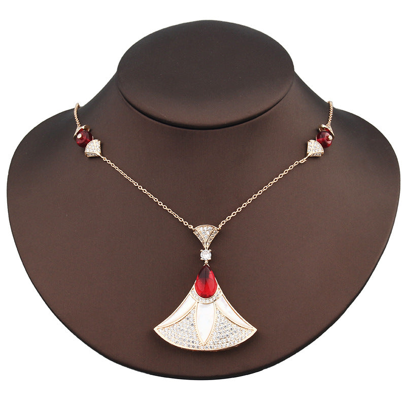 Fan-shaped Skirt Eardrops Lady Temperament Wedding Decoration Gold Female Clavicle Jewelry Set