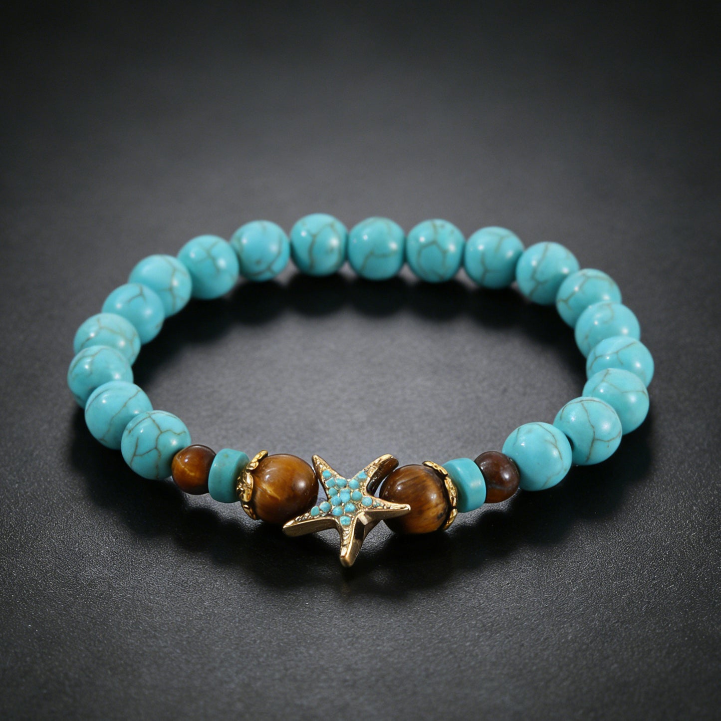 Turquoise Cross Natural Stone Beaded Vintage Bracelet