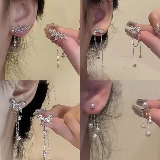 Fairy Tears Tassel Bow Zircon Female Earrings