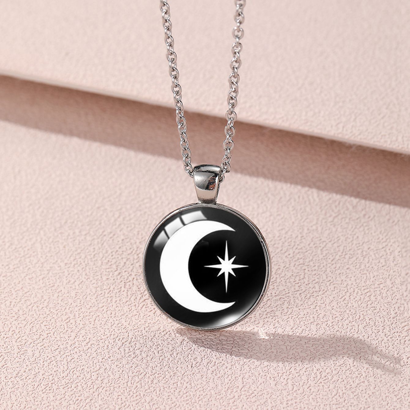 Sun Moon Lovers Couple Star Luminous Time Stone Valentine's Necklace