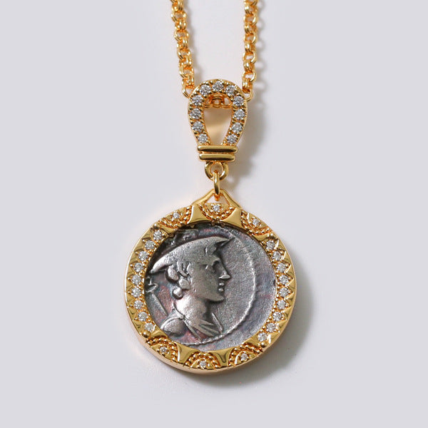 Retro Round Sier Coin Female Simple Trend Chain Necklace