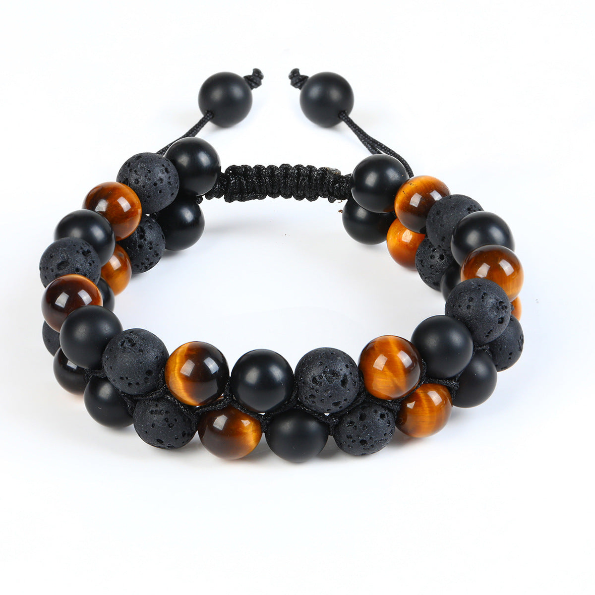 Women's & Men's Cat's Eye Green Pine Red Pattern Black Silk Phantom Natural Bracelet