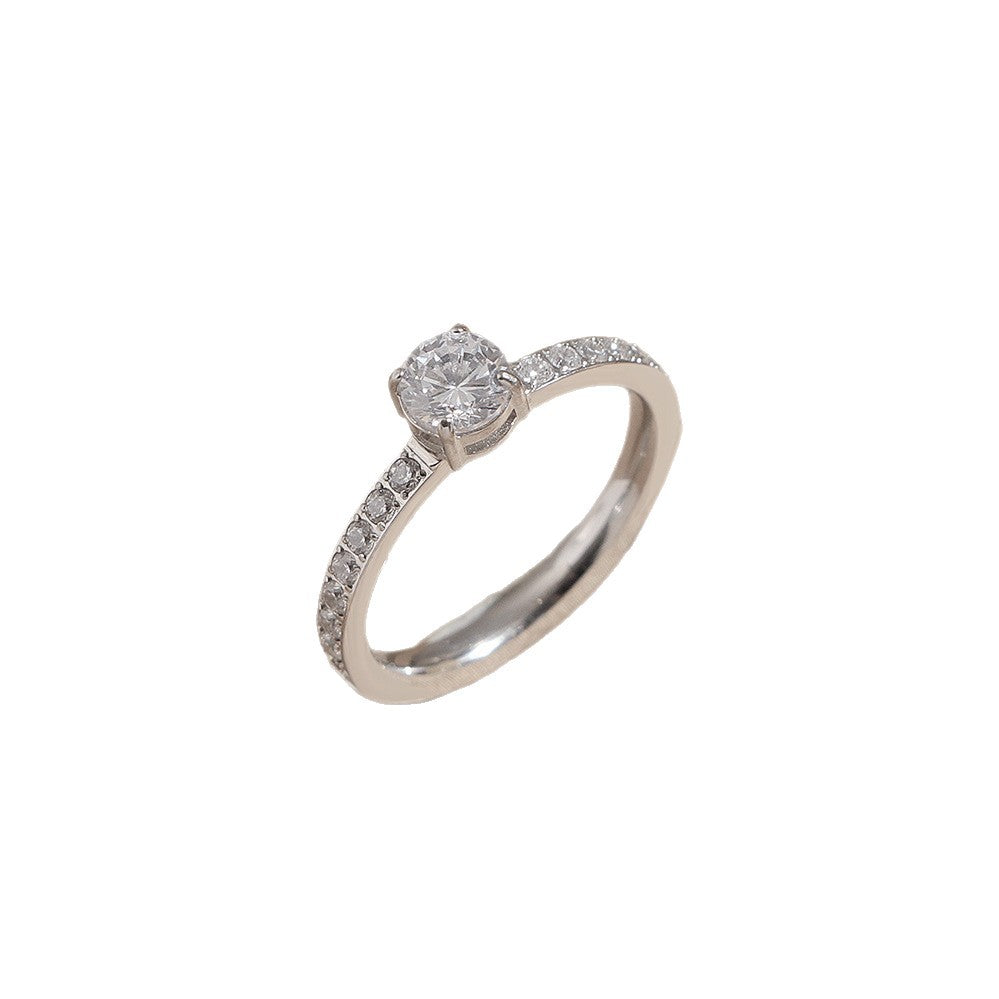 Women's & Men's Titanium Steel Gold-plated Female White Diamond Zircon Couple Proposal Rings
