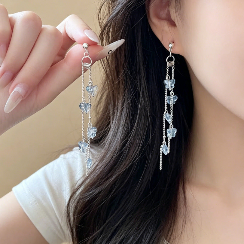 Women's Super Fairy Light Luxury Flower Pearl Tassel Fashion High-grade Stud Earrings