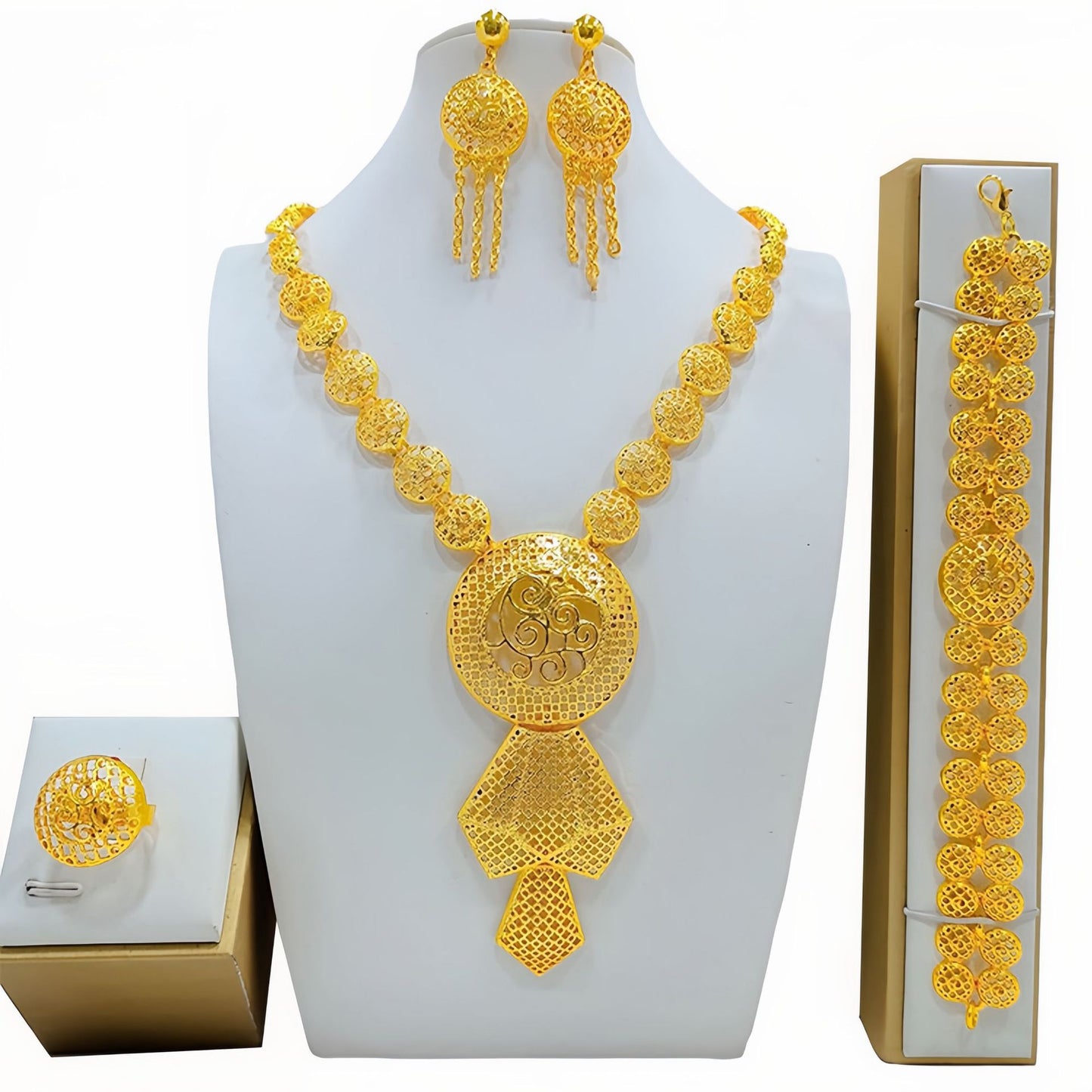 Stylish Women's Gold Wedding Bride Gift Jewelry Set