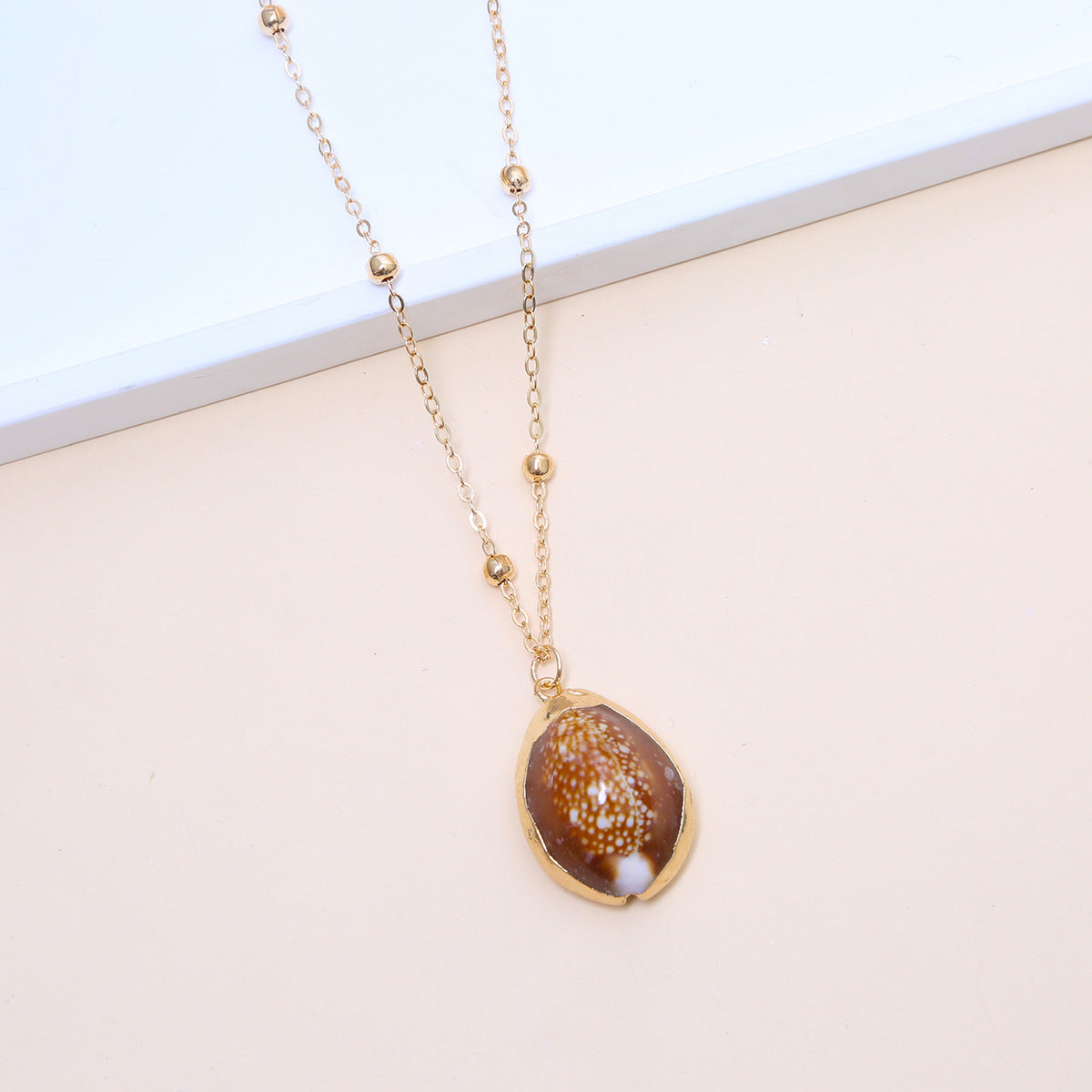 Ball Bead Chain Natural Shell Electroplated Necklace