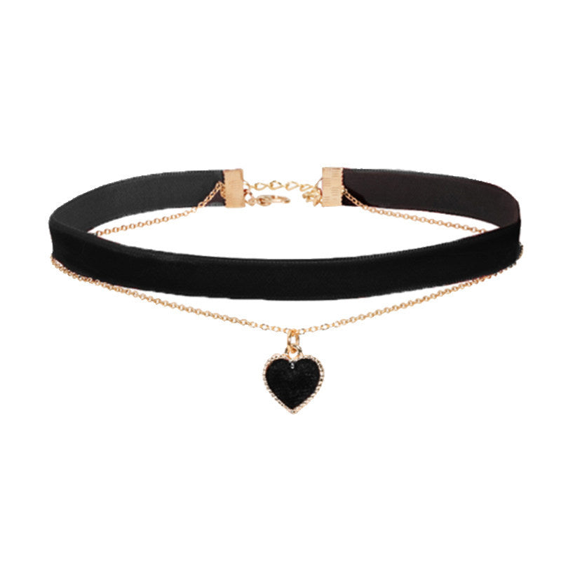 Wine Red Black Heart Vintage Veet Sweet Personality Collar