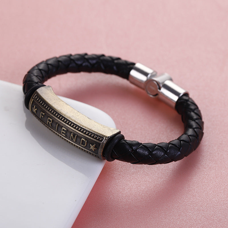 Men's Quality Vintage Weave Leather Rope Magnetic Bracelets