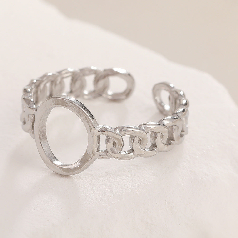 Korean Style Hollow Titanium Steel Design Personality Trendy Geometric Retro Ring