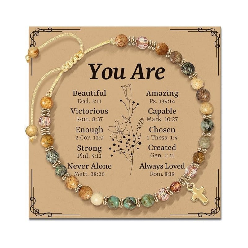 Women's Natural Stone Golden Cross Adjustable Band Bracelets