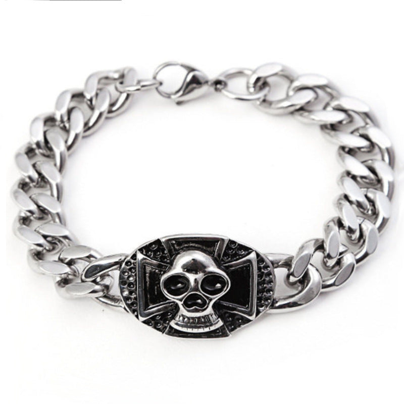 Men's Skull Punk Retro Street Hipster Glossy Release Buckle Bracelet