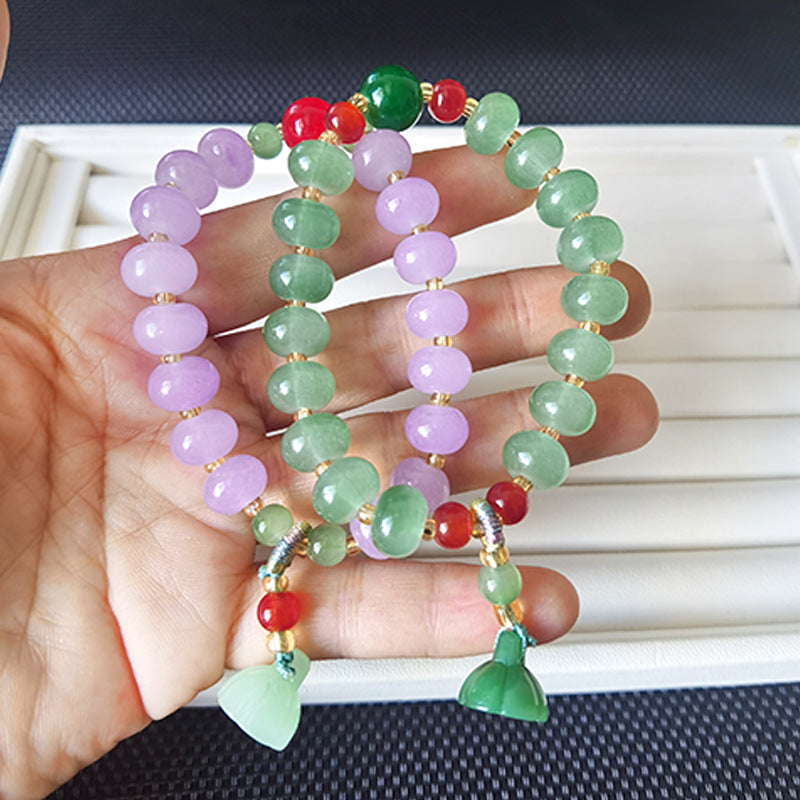 National Style Lotus Seedpod Colorful Jade Material Blessing Tassel Female Bracelet