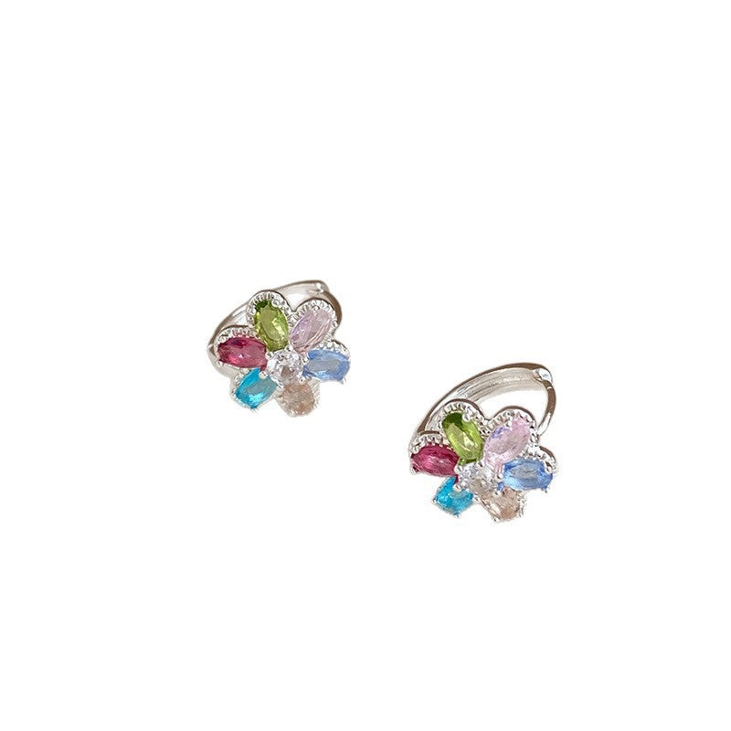 Color Flower Ear Clips Female Niche Personality Earrings