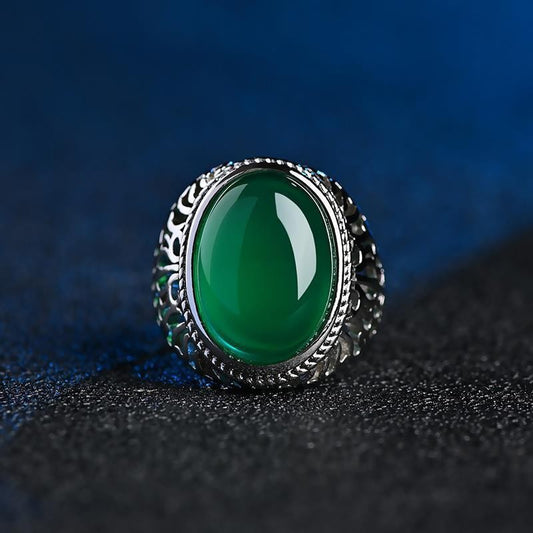 Chalcedony Domineering Argent Pur Man's Opening Thumb Gift Emerald Color Ring