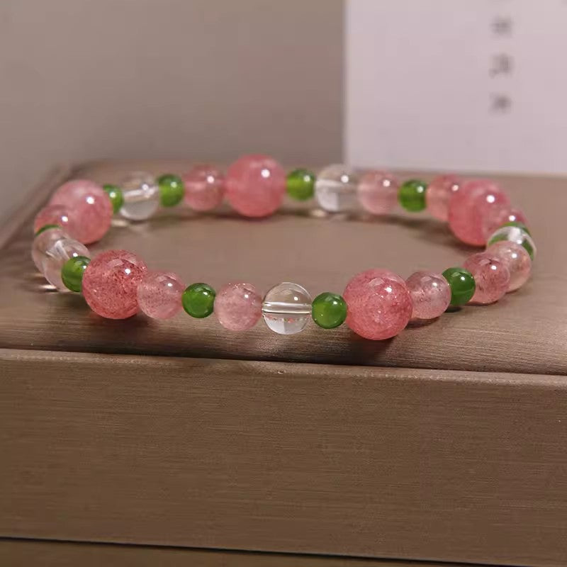 Women's Natural Strawberry Green Agate Mild Luxury Retro Bracelet