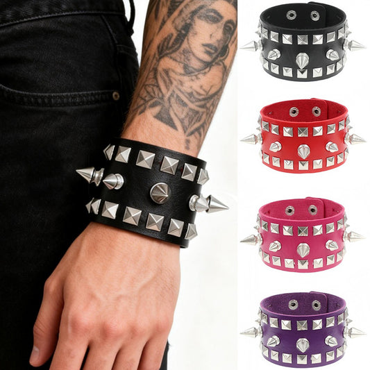 Fashion Exaggerated Punk Three-row Pointed Nail Square Wrist Bracelet