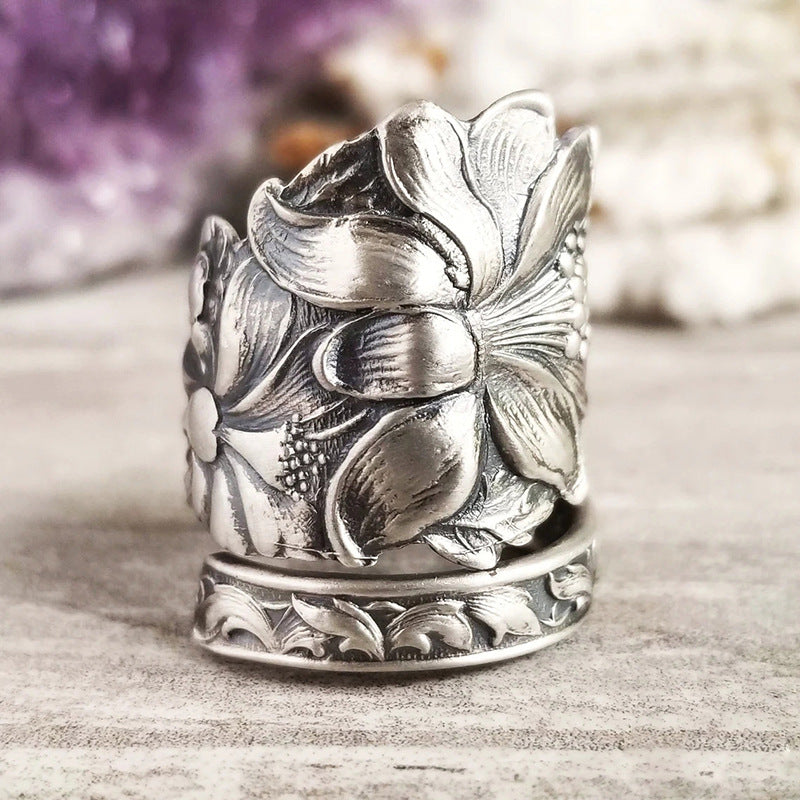 Women's Opening Lily Texture Pattern Flower Female Rings