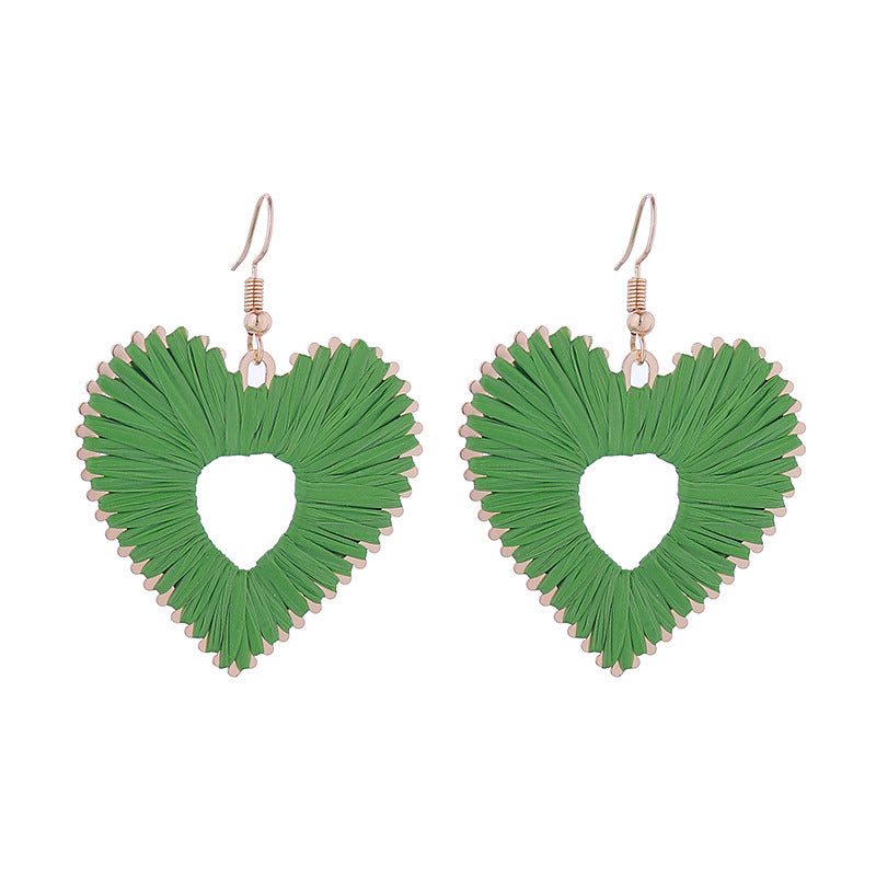 Colorful Raffia Heart Love Creative Fashion Earrings