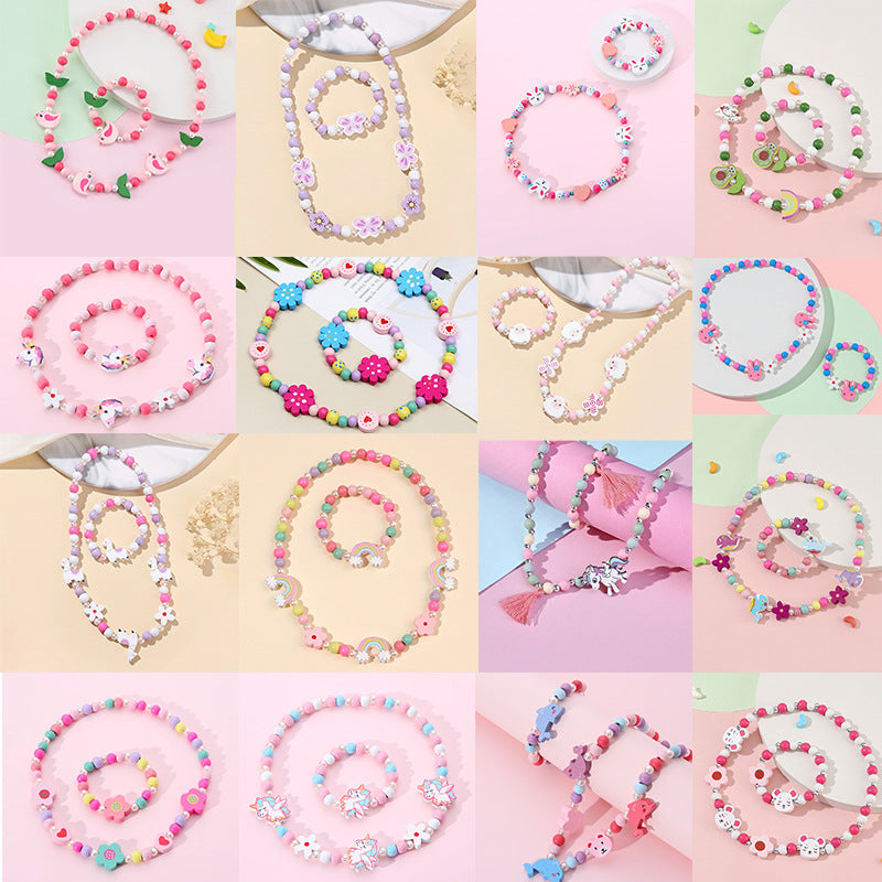 Children's Mixed Color Beaded Wooden Bead Handmade Bracelets
