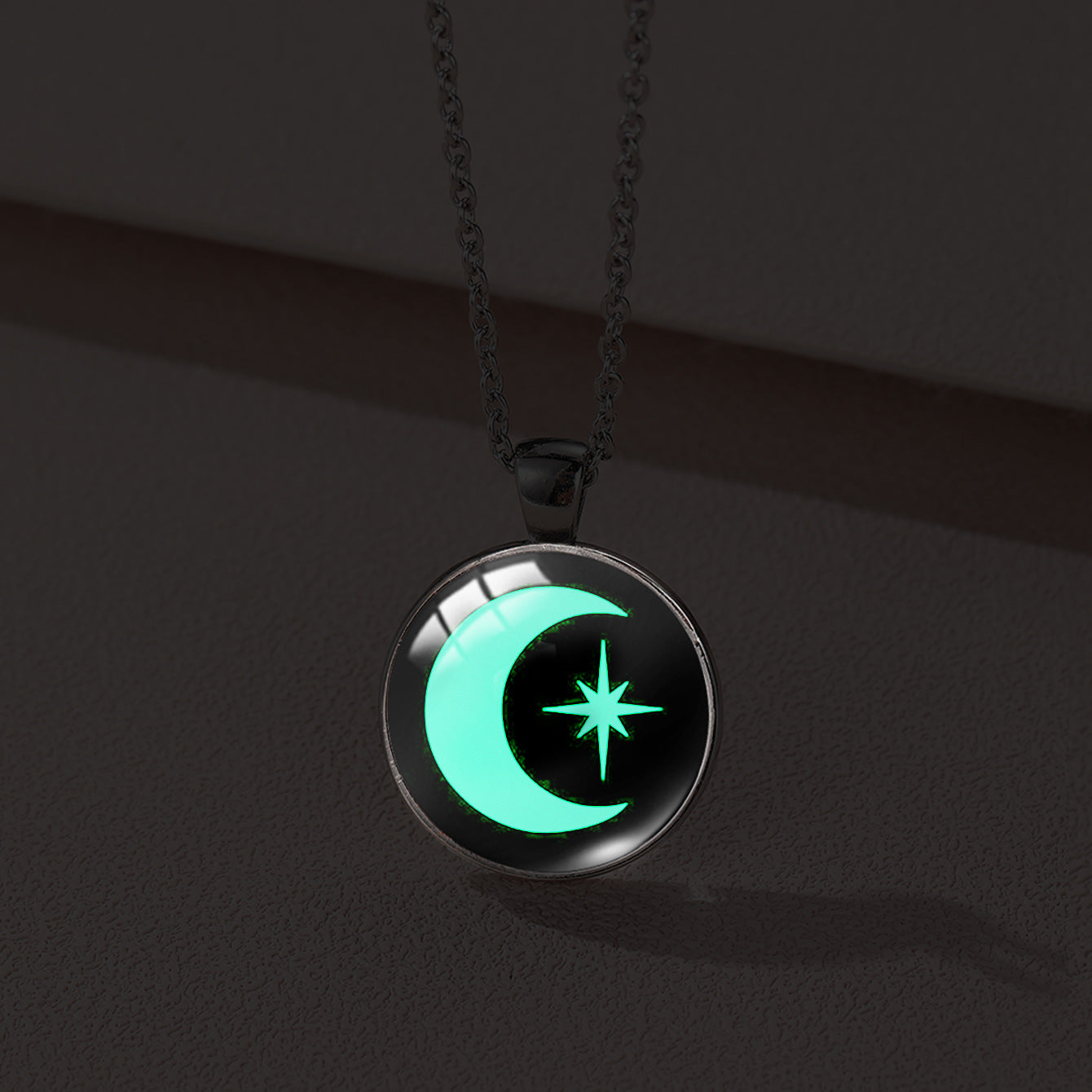 Sun Moon Lovers Couple Star Luminous Time Stone Valentine's Necklace