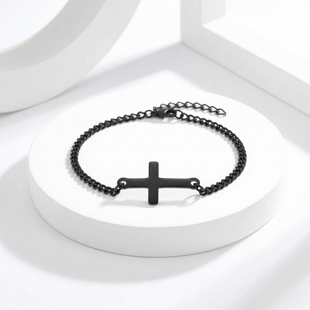 Men's Stainless Steel Gold Cross Slim Chain Simple Bracelet