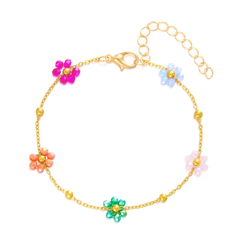Women's High-grade Love Heart Flowers Beaded Small Flower Necklaces