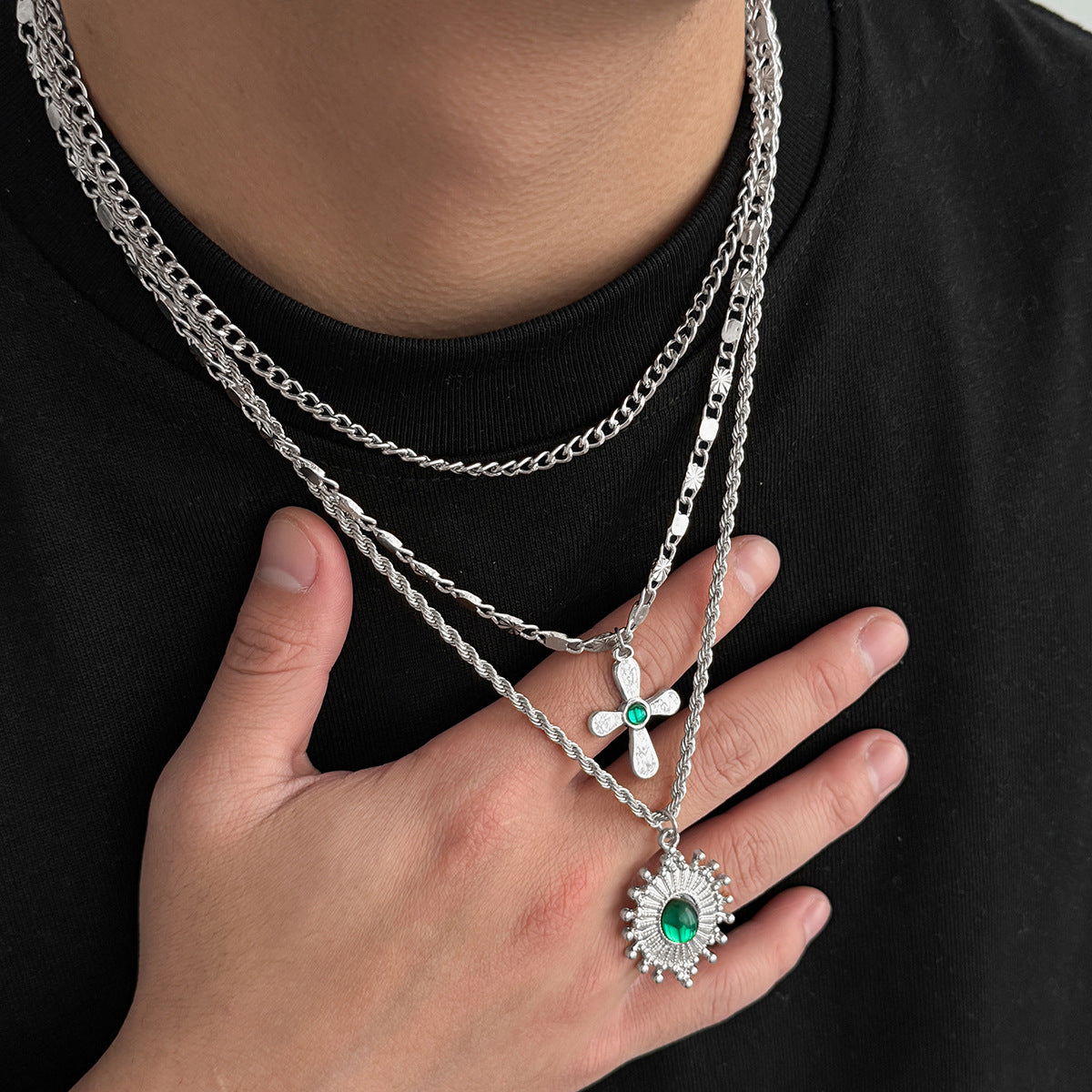 Men's Cross Hemp Flowers Chain Trend Versatile Necklace