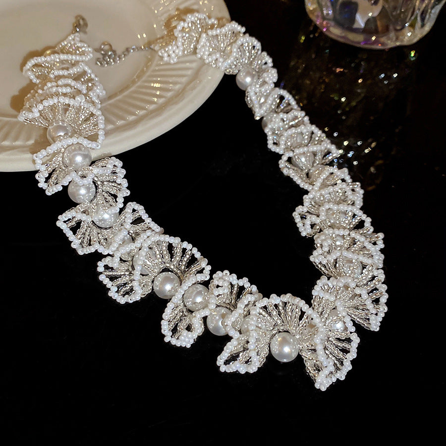 Beaded Super Fairy French Retro White Bead Jewelry Set