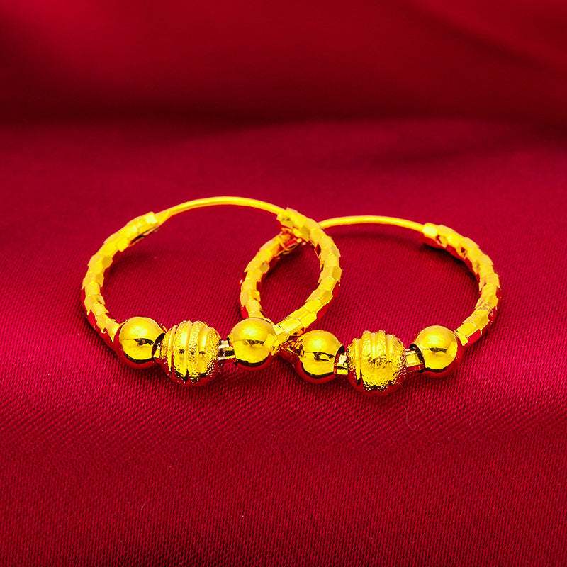 Women's Vietnam Placer Gold Lucky Beads Eardrops Earrings