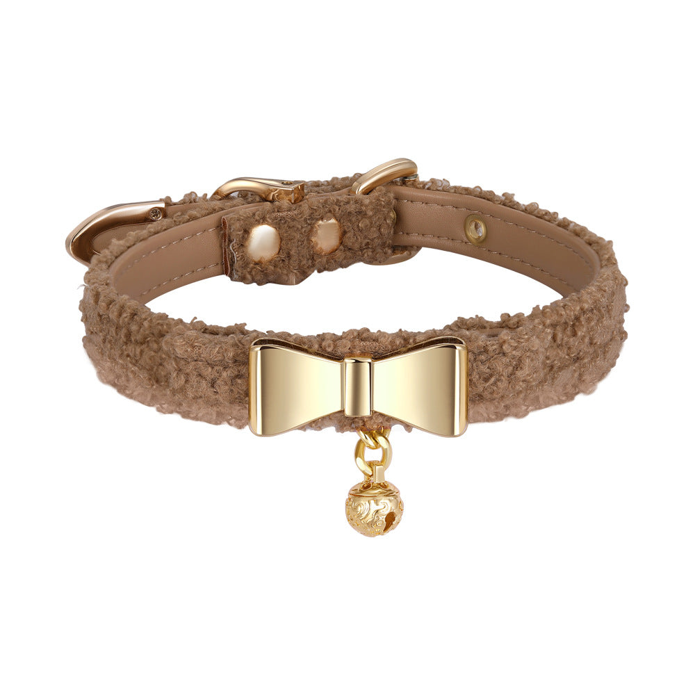 Cream Veet Cute Bow Bell Milk Tea Collar