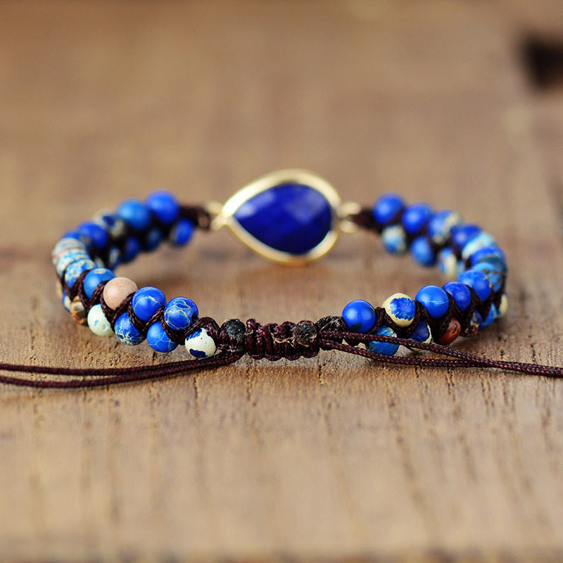 Drop-shaped Blue Gold Natural Stone Hand-woven Bracelets