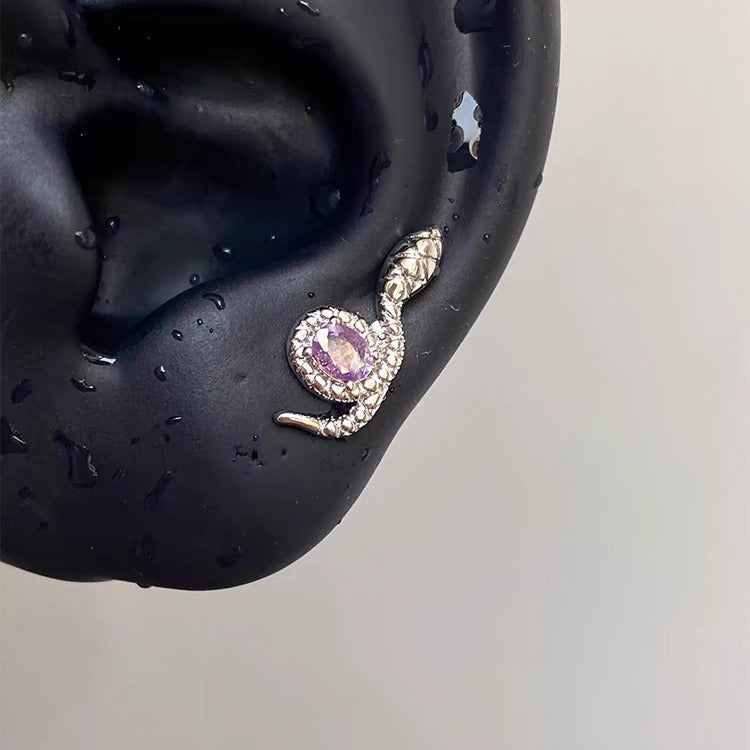Dream Snake Super Shiny Purple Zircon Sweet Stud Earrings