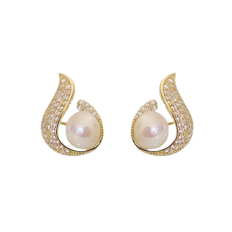 Women's Pearl Micro Inlaid Shell Pearls Water-drop Eardrops Graceful Rings