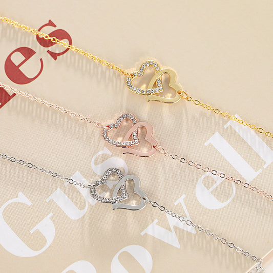 Simple Double Heart Affordable Luxury Style Temperament Bride Spot Drill Bracelets