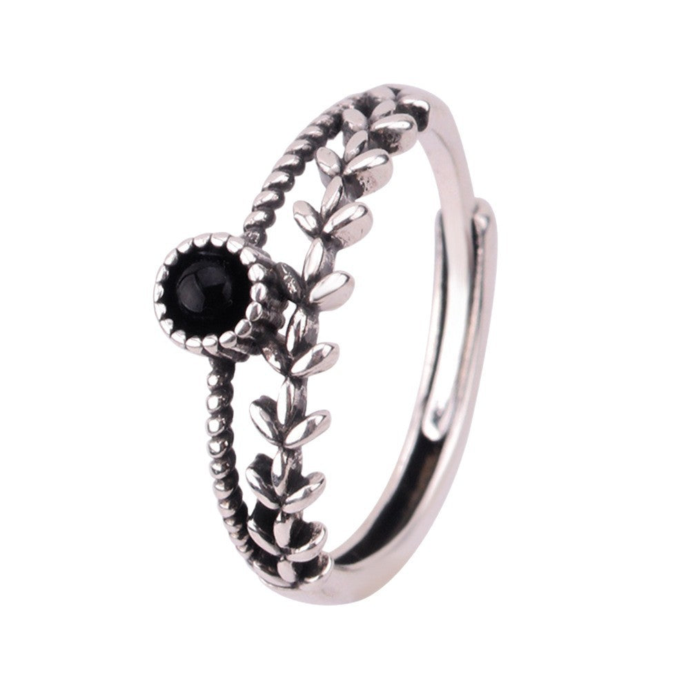 Zircon Overview Female Retro Minority Advanced Design Leaves Mori Style Ring