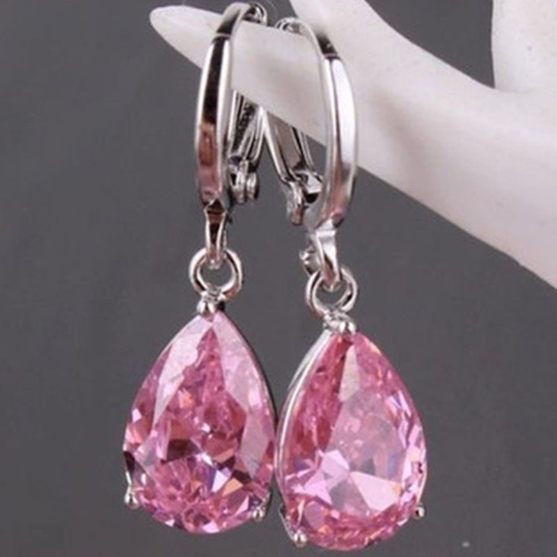 Inlaid Pink Zircon Female Engagement Korean Earrings